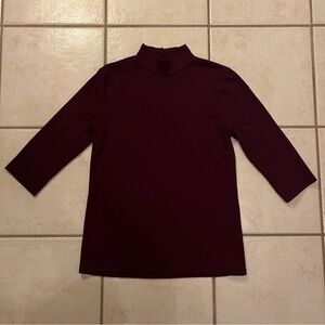 Size XL Maroon Quarter Sleeve Ribbed Turtleneck Shirt